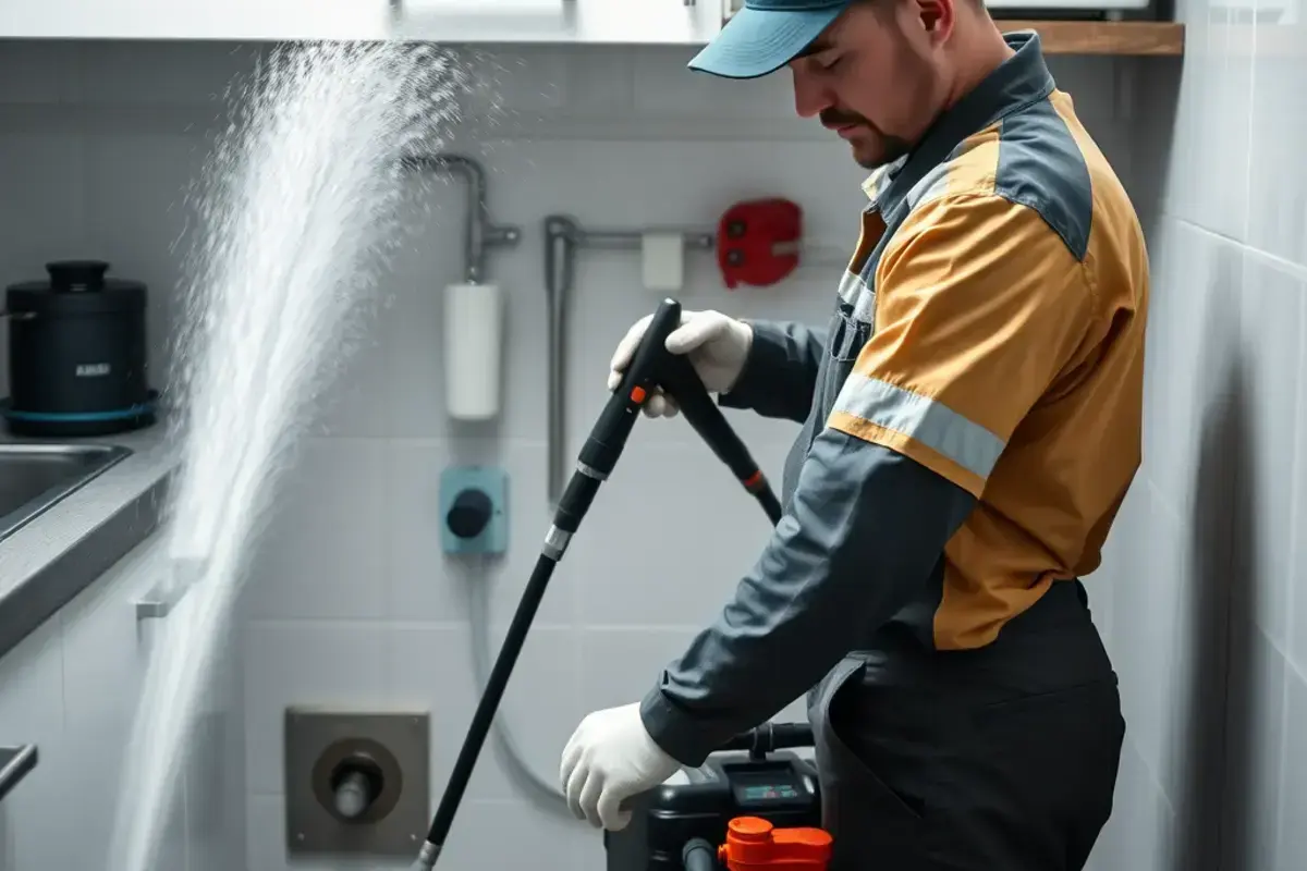 高圧洗浄機での作業風景